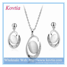 Bridal exquisite silver big pendant necklace and earrings jewelry sets for wedding